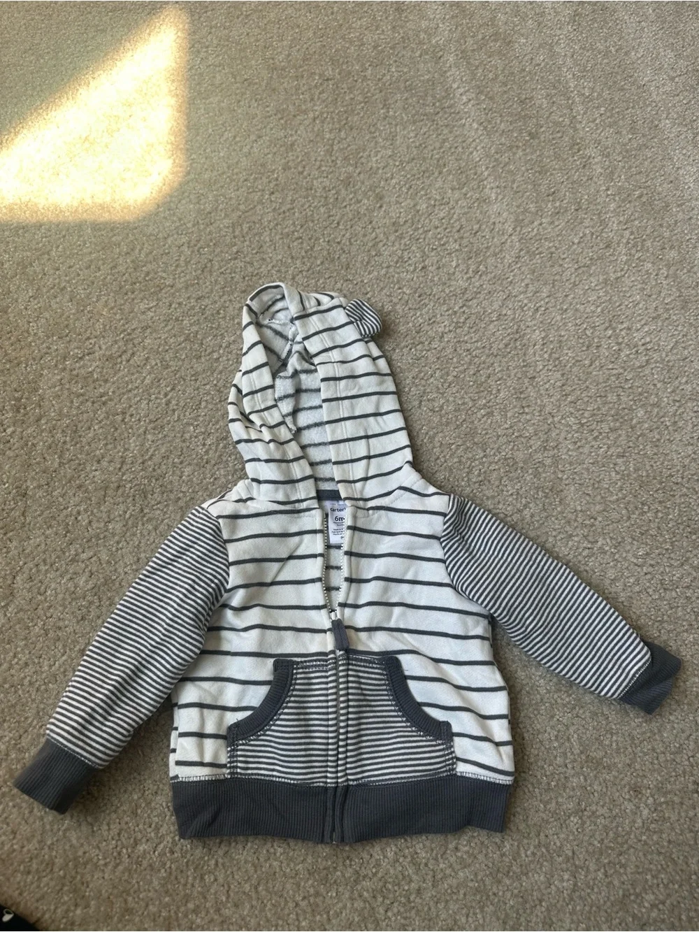 Carter’s Baby Boy 6M Striped Fleece-Lined Bear Ear Zip Hoodie